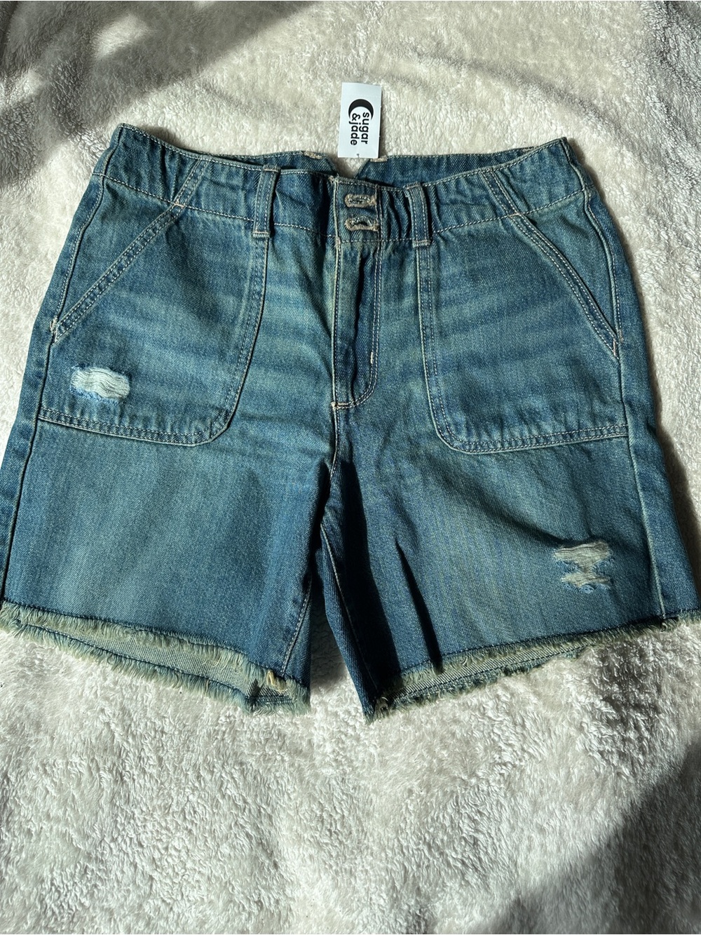 Girls Sugar & Jade Medium Blue Distressed Denim Shorts